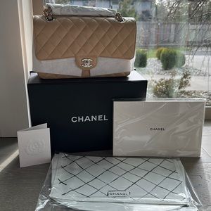 Chanel Medium Double Flap in Beige Clair Caviar Silver Hardware